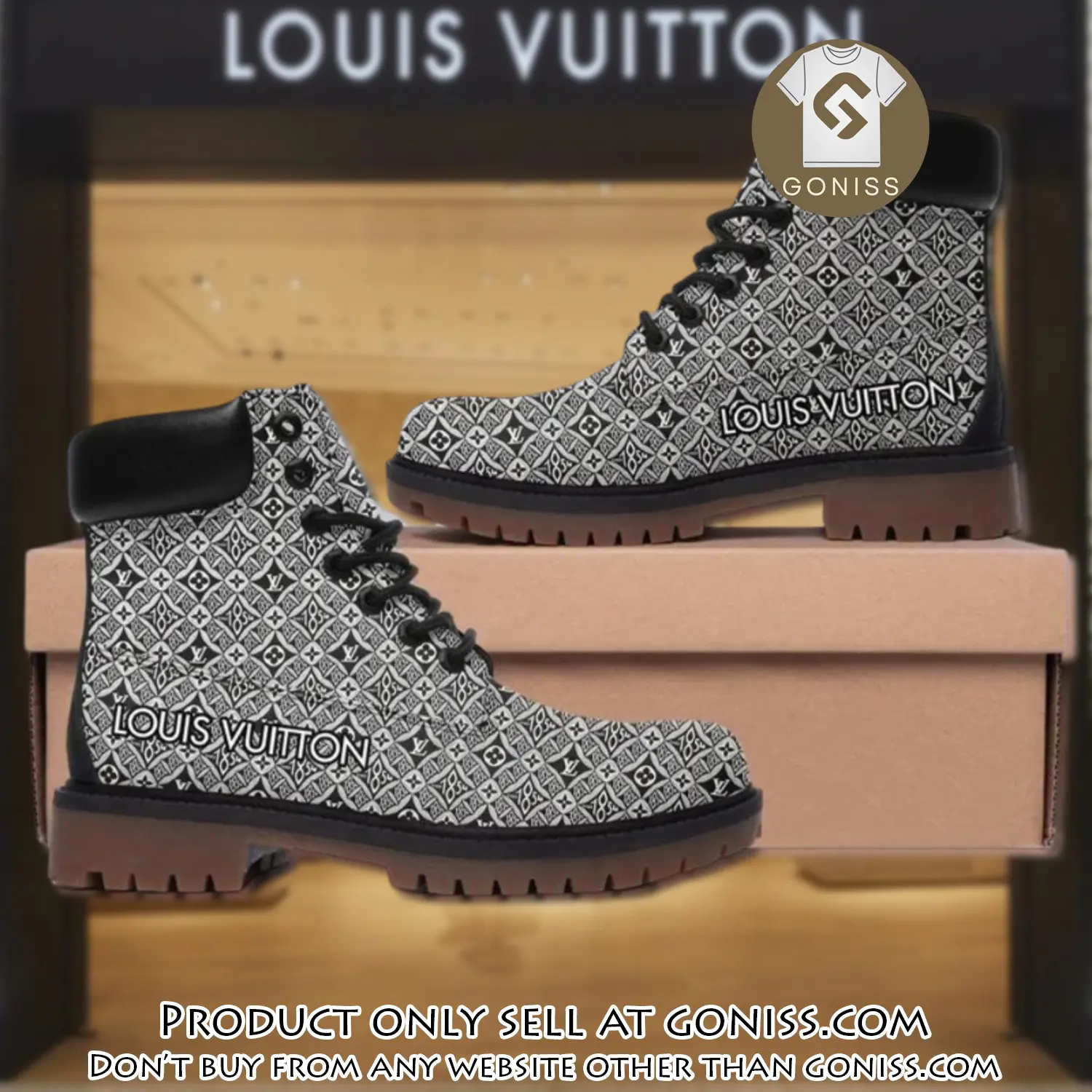 Louis vuitton pattern grey luxury brand boots premium gifts for men women gn5539948